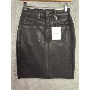 Kancan Skirt Womens Small Max Black Coated Jean Pencil Mini 5 Pocket NEW